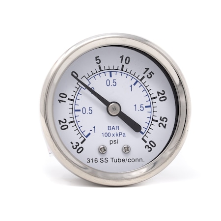 Pic Gauges 2 1/2 in Dial, 1/4 in NPT Male Center Back Location, Stainless Steel Case Material PRO-302D-254CC-01
